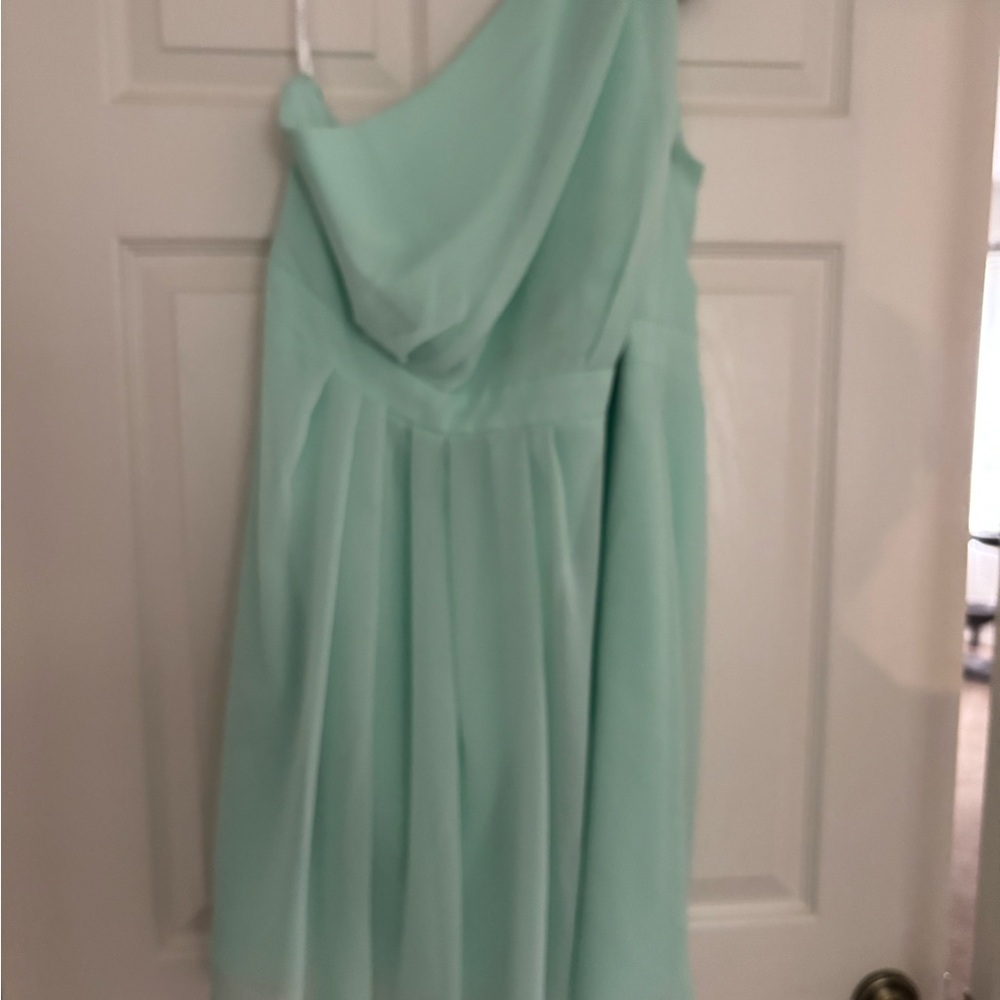David's Bridal Green Asymmetrical Pleated Sundress